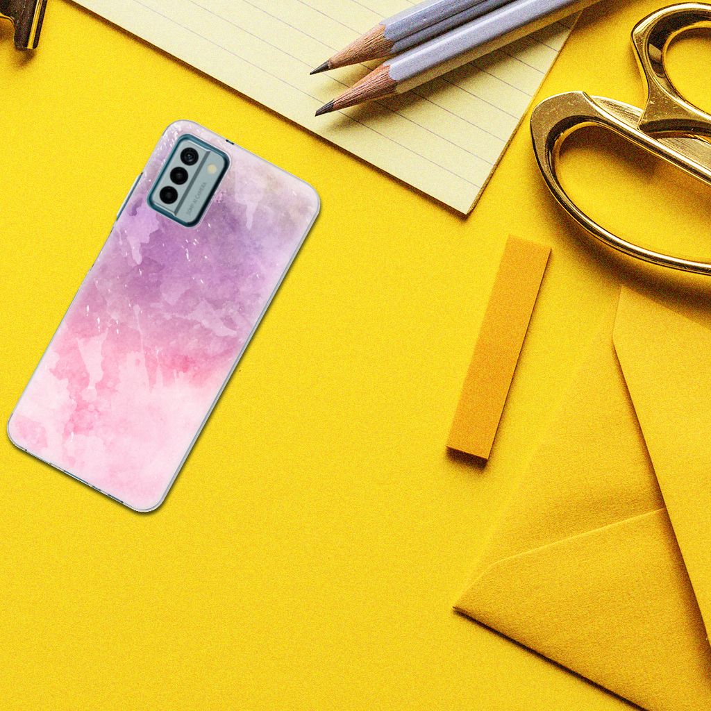 Hoesje maken Nokia G22 Pink Purple Paint design roze paars achterkant