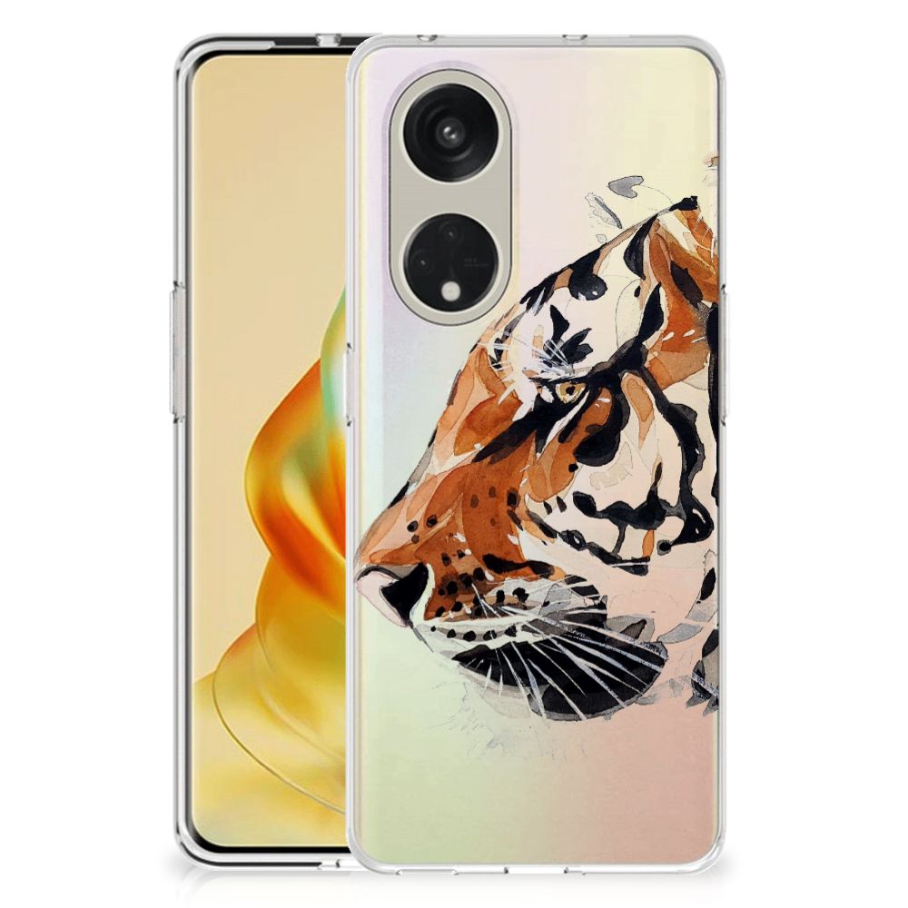 OPPO Reno8 T 5G hoesje maken Watercolor Tiger design voorkant