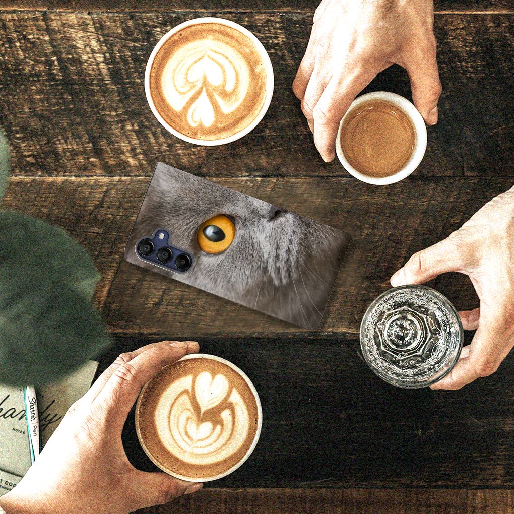 Samsung Galaxy A15 hoesje maken Britse Korthaar design kat aanzicht