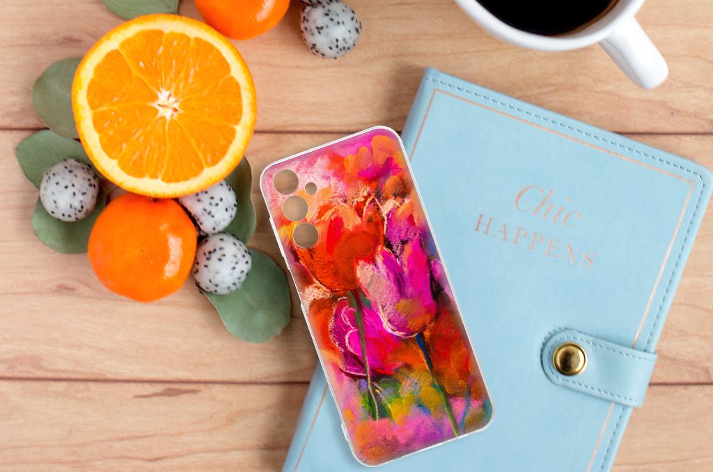 Samsung Galaxy M14 hoesje maken Tulips bovenaanzicht