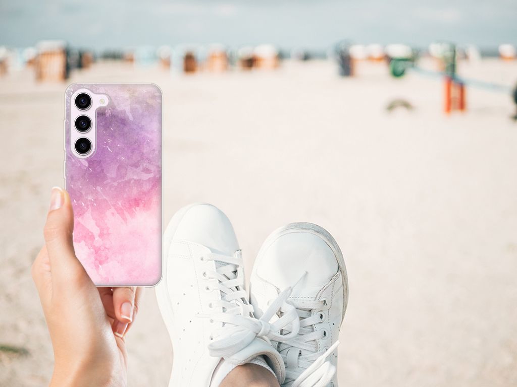 Samsung Galaxy S23 Hoesje maken Pink Purple Paint hand strand sneakers