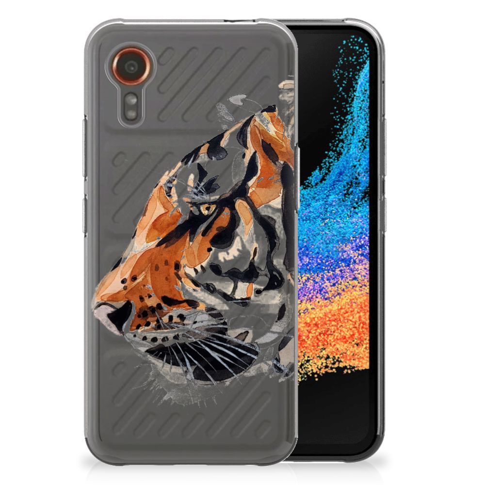 Samsung Galaxy Xcover 7 Hoesje maken Watercolor Tiger TPU case grijs geblokt aanzicht