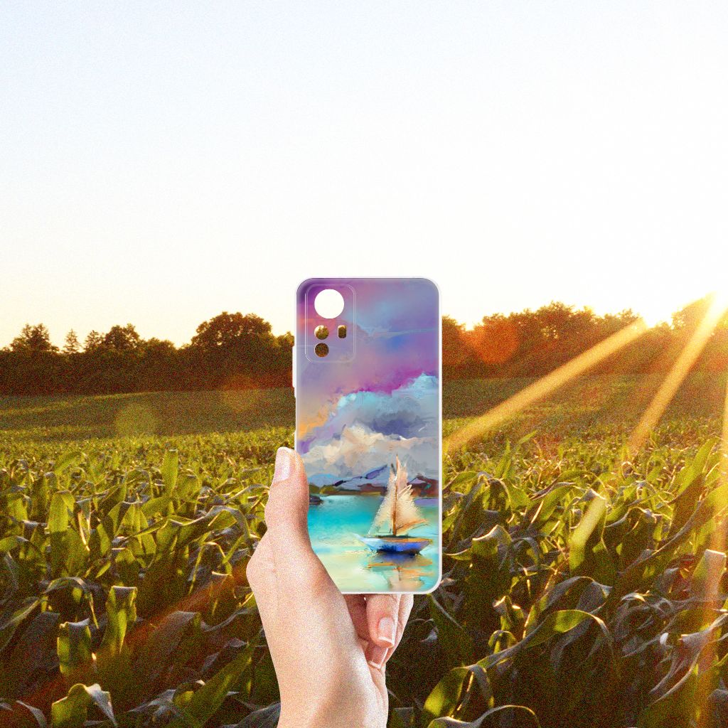 Hoesje maken Xiaomi Redmi Note 12S Boat schilderij boot meer hand veld zon