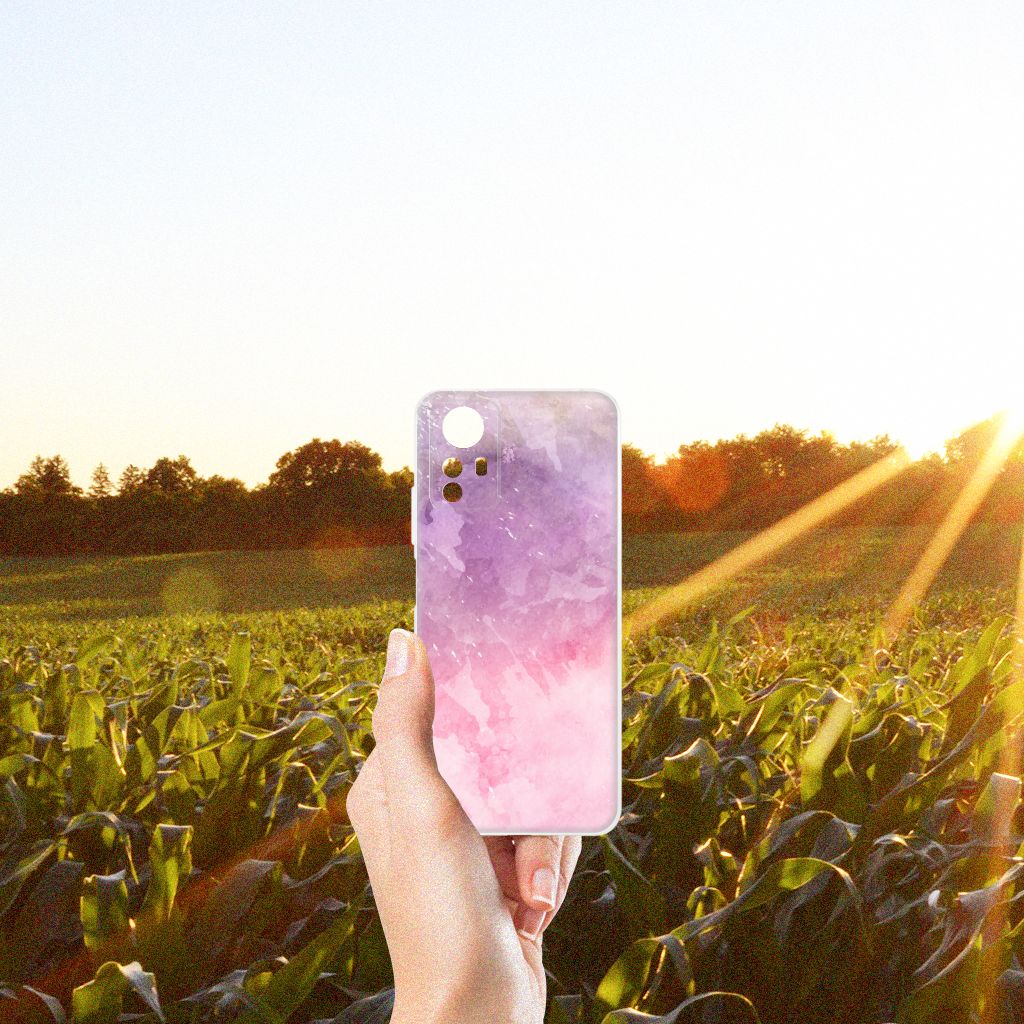 Xiaomi Redmi Note 12S Hoesje maken Pink Purple Paint achterkant in zonlicht