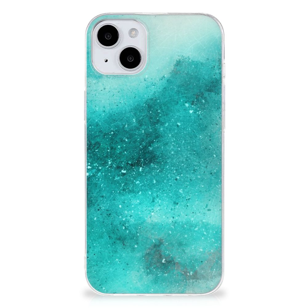 Hoesje maken iPhone 15 Painting Blue design turquoise aanzicht