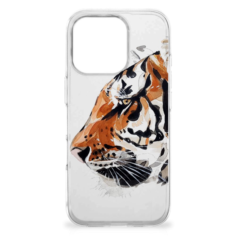 iPhone 16 Pro Max hoesje maken Watercolor Tiger zijaanzicht