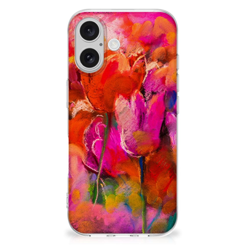 B2C Telecom Hoesje maken iPhone 16 Tulips achterkant bloemen kleuren