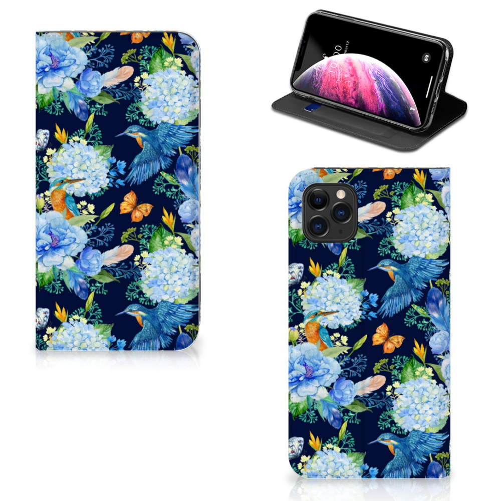 Hoesje maken voor Apple iPhone 11 Pro Max IJsvogel met bloemen en vlinders, functioneel en stijlvol design. 🌼