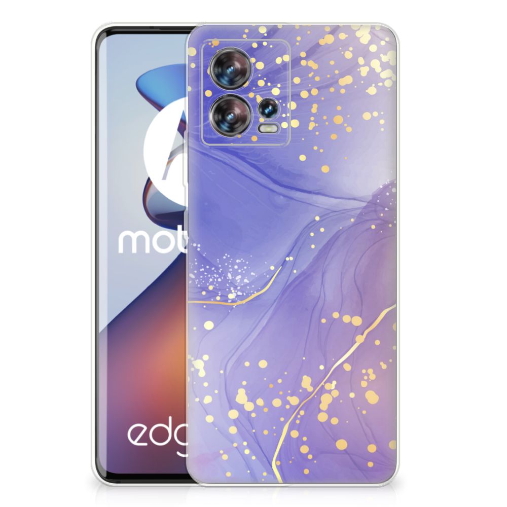 Hoesje maken voor Motorola Edge 30 Fusion Watercolor Paars met een prachtig paarse en gouden watercolor design.