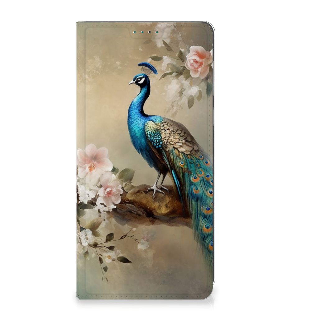Hoesje maken voor Motorola Moto E13 4G Vintage Pauwen met een kleurrijke pauw en bloemen đ¸ voor bescherming en stijl.