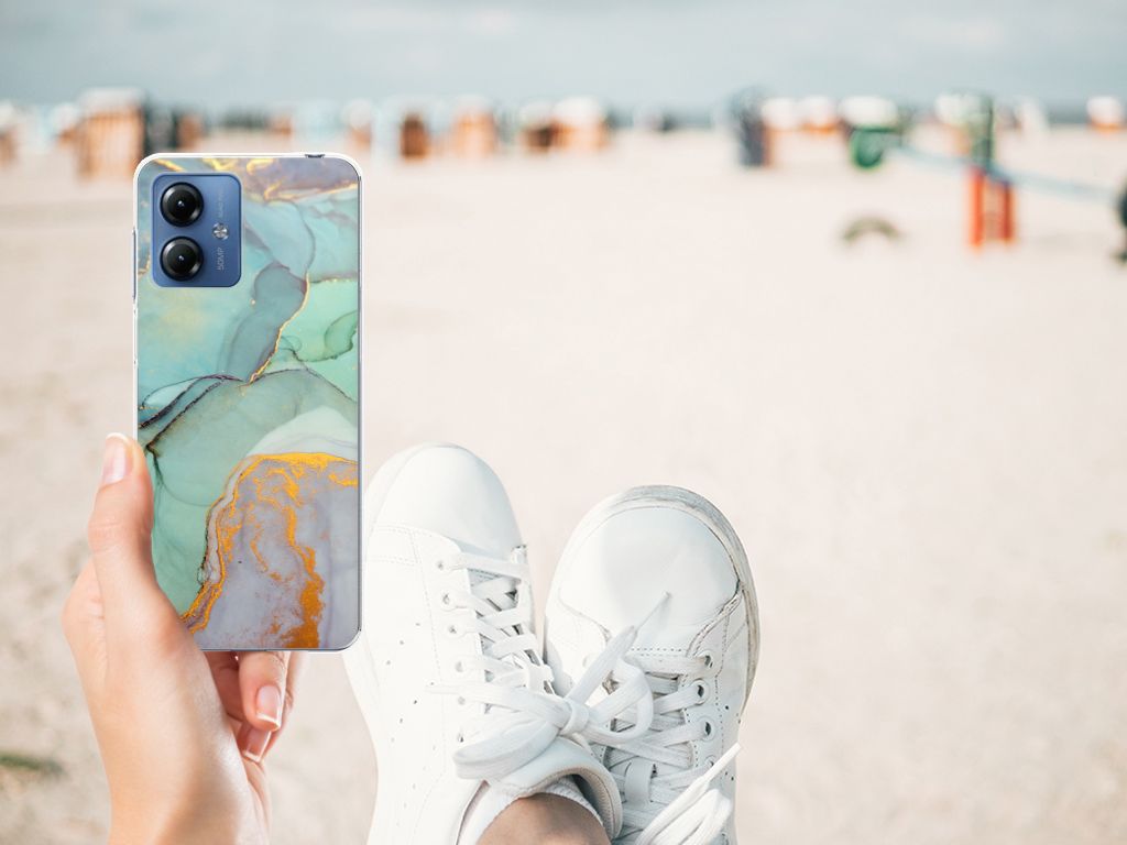 Motorola Moto G14 hoesje maken Watercolor Mix achterkant strand