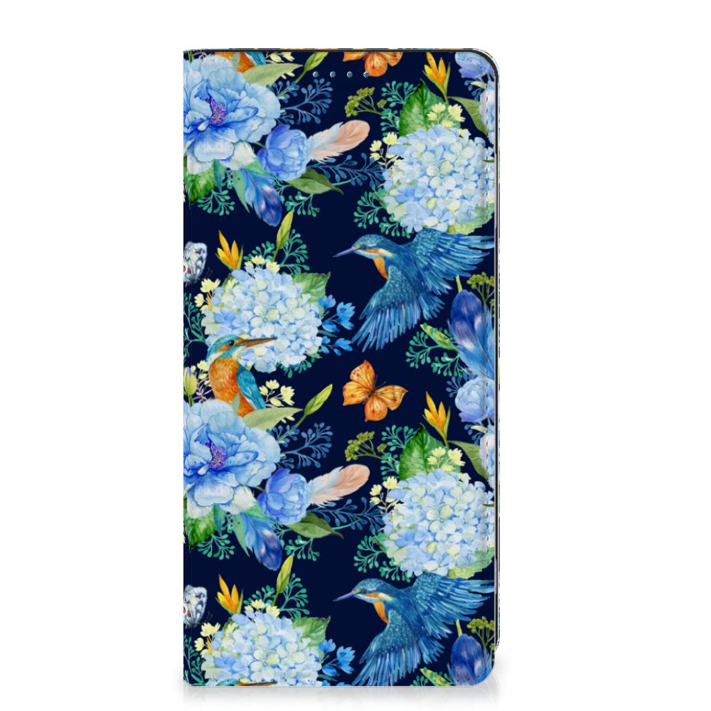 Hoesje maken voor Motorola Moto G53 IJsvogel design bloemen vogels aanzicht