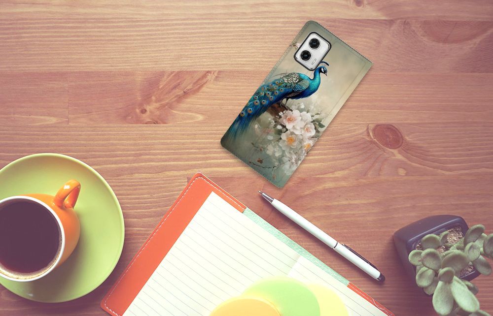 Motorola Moto G73 Hoesje maken voor Motorola Moto G73 Vintage Pauwen aanzicht