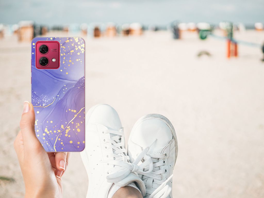 Motorola Moto G84 hoesje maken Watercolor Paars aanzicht