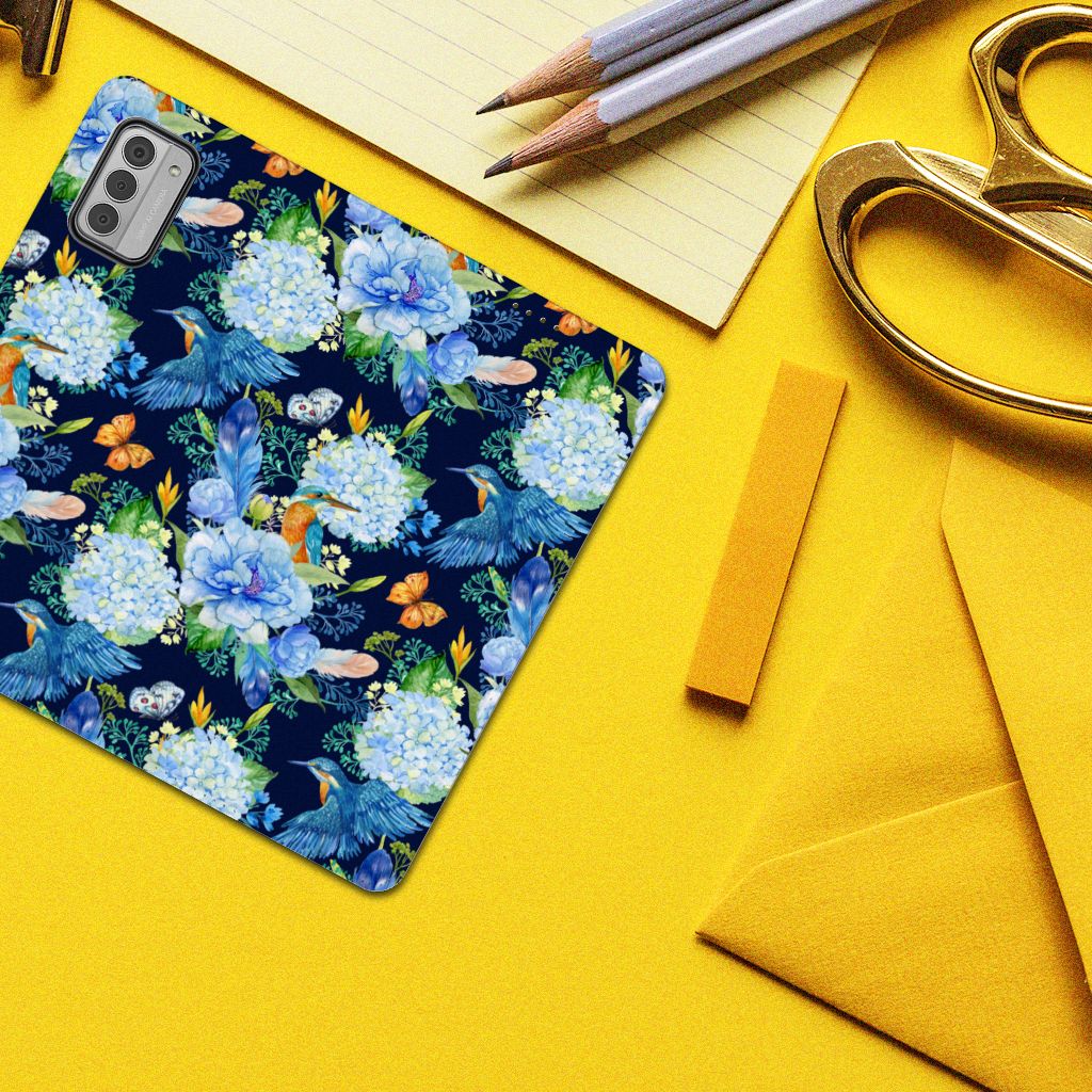 Hoesje maken voor Nokia G42 IJsvogel bloemen vogels design bovenaanzicht