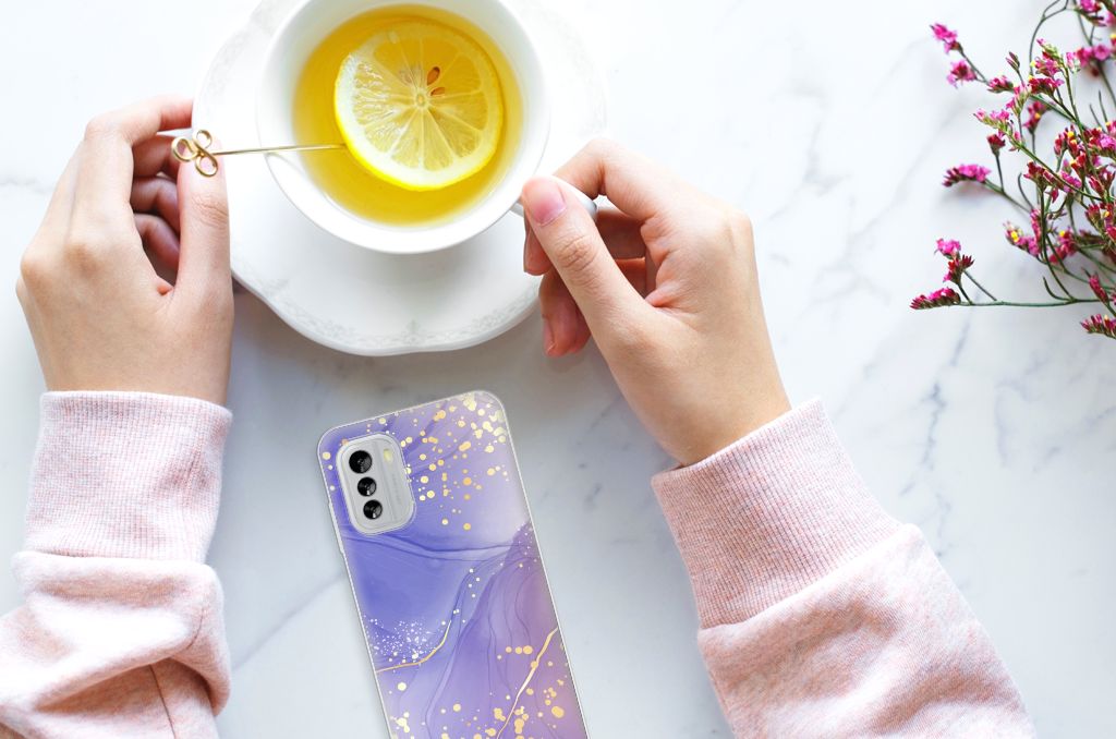 Nokia G60 hoesje maken Watercolor Paars aanzicht