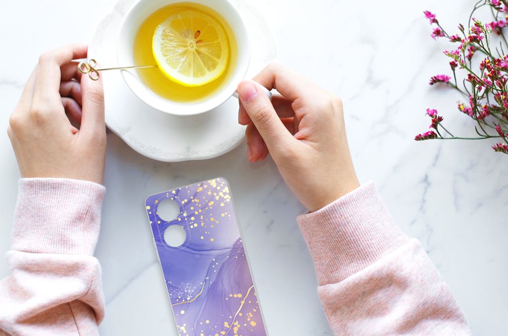 OPPO A58 4G hoesje maken Watercolor Paars aanzicht