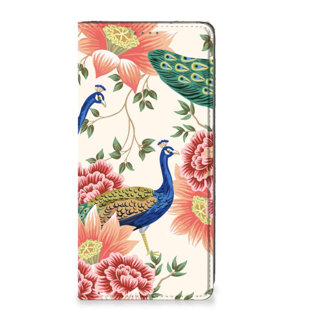 Hoesje maken voor OnePlus Nord CE 2 Lite 5G Pink Peacock design Pauw met Bloemen vooraanzicht