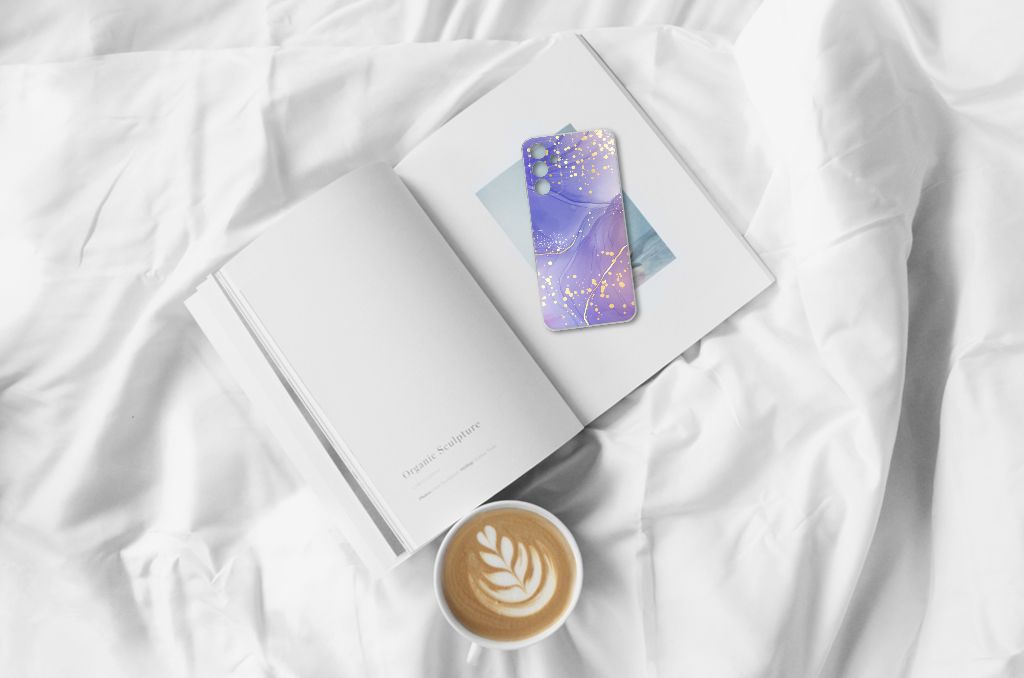 Samsung Galaxy A15 Hoesje maken voor Samsung Galaxy A15 Watercolor Paars bovenaanzicht