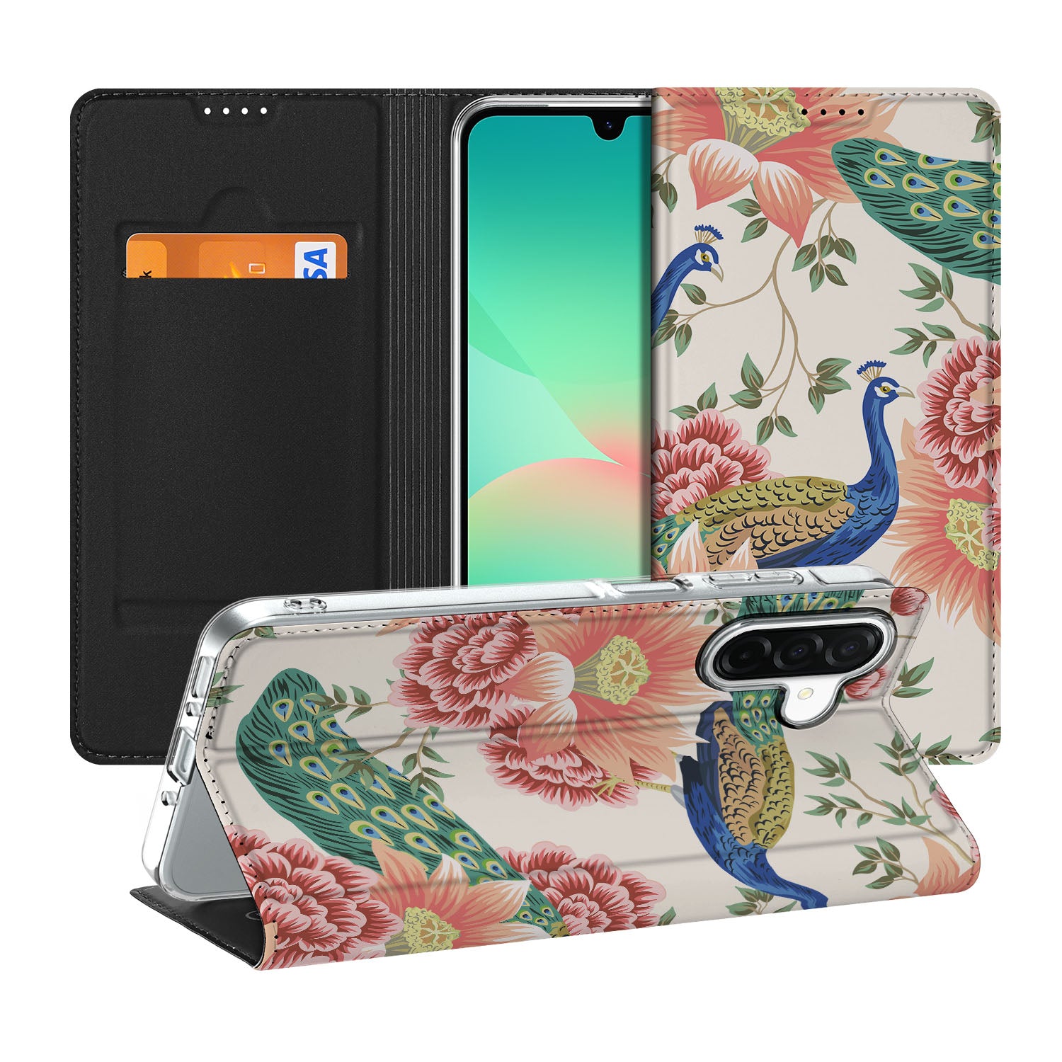 Samsung Galaxy A26 Hoesje maken Pink Peacock design voorkant en binnenkant