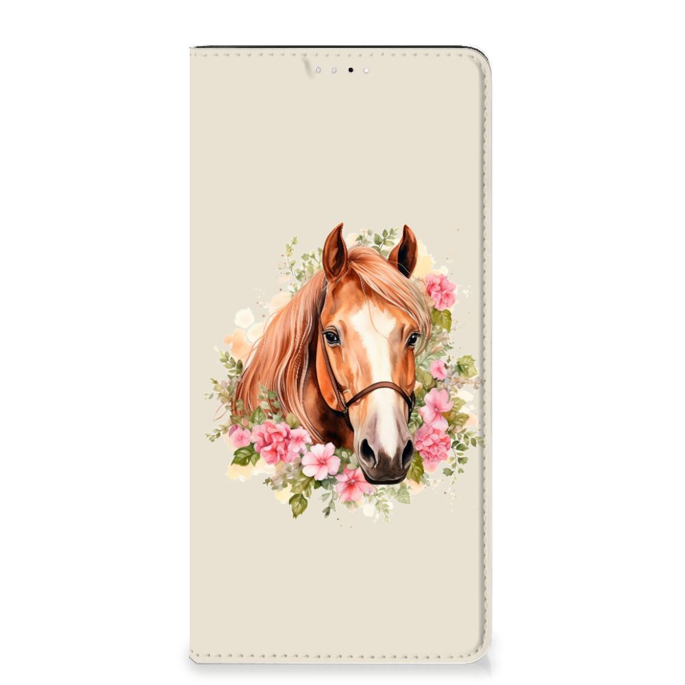 Hoesje maken voor Samsung Galaxy A33 5G Paard met een prachtig paard en bloemen, perfect als cadeau voor paardenliefhebbers!