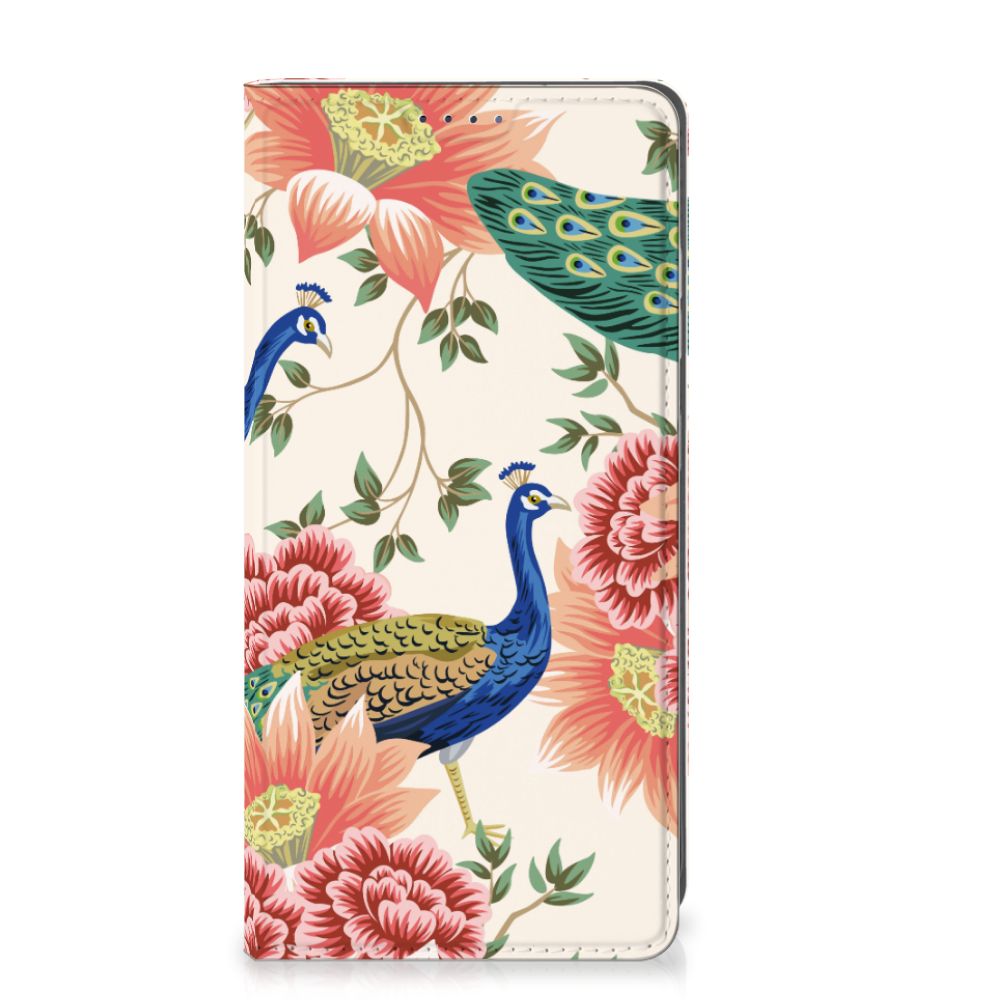 Samsung Galaxy S25 Hoesje maken voor Samsung Galaxy S25 Pink Peacock voorkant bloemen pauwen