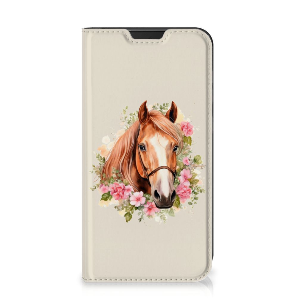 Hoesje maken voor Samsung Galaxy Xcover 5 Paard met mooie paardenprint en bloemen - perfect cadeau đ voor paardliefhebbers.