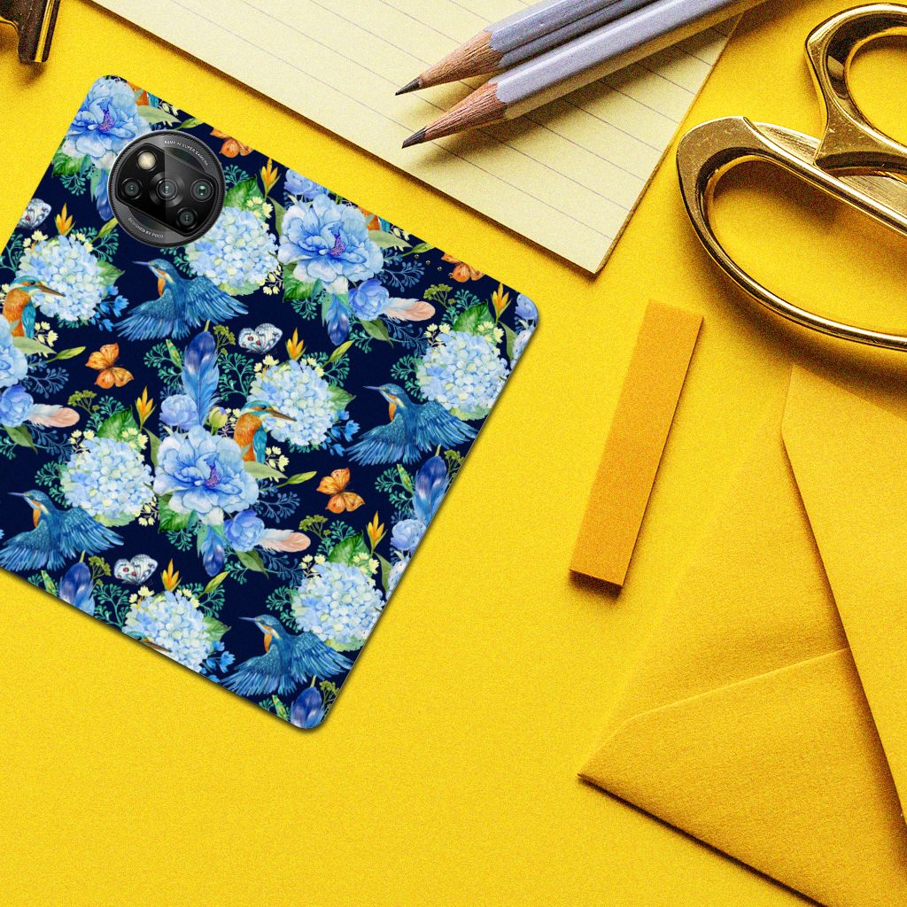 Hoesje maken voor Xiaomi Poco X3 Pro Poco X3 IJsvogel design bloemen bovenaanzicht