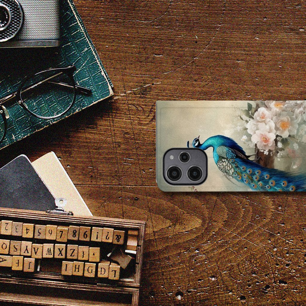 Xiaomi Redmi 12 4G Hoesje maken voor Xiaomi Redmi 12 4G Vintage Pauwen aanzicht