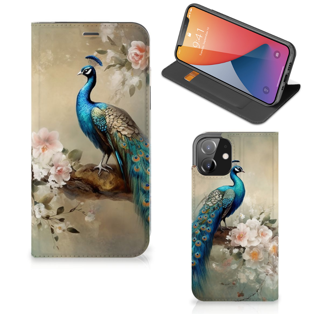 Hoesje maken voor iPhone 12 | iPhone 12 Pro Vintage Pauwen met een prachtig pauwdesign en bloemen.
