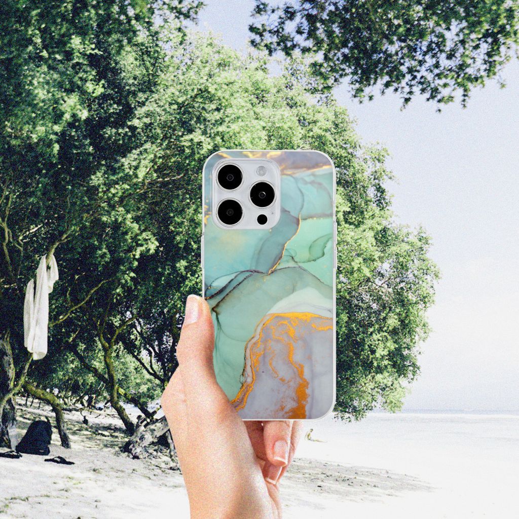 Hoesje maken voor iPhone 15 Pro Max Watercolor Mix met een mooi kleurenspel van groen en oranje đ.