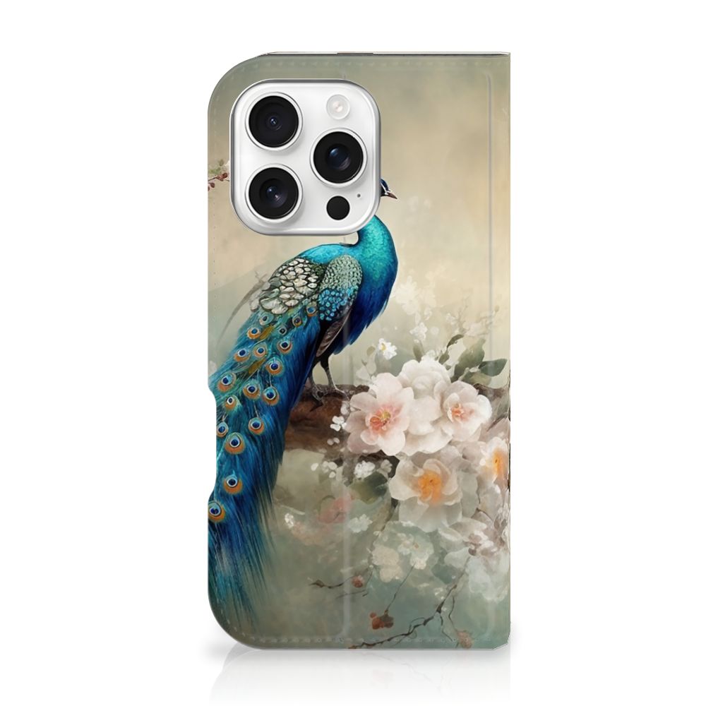 Apple iPhone 16 Pro hoesje maken voor iPhone 16 Pro Vintage Pauwen voorkant