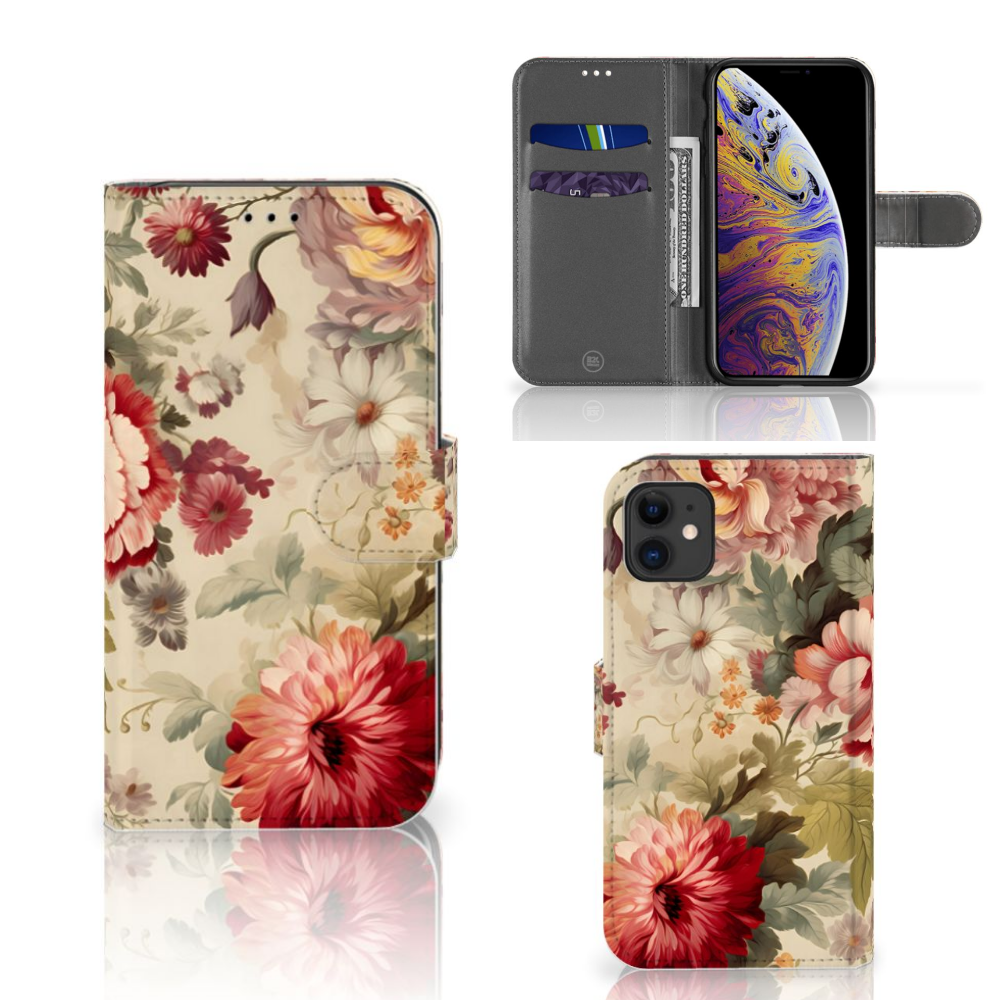 Hoesje voor Apple iPhone 11 Bloemen met mooie bloemenprint en ruimte voor pasjes 💐.