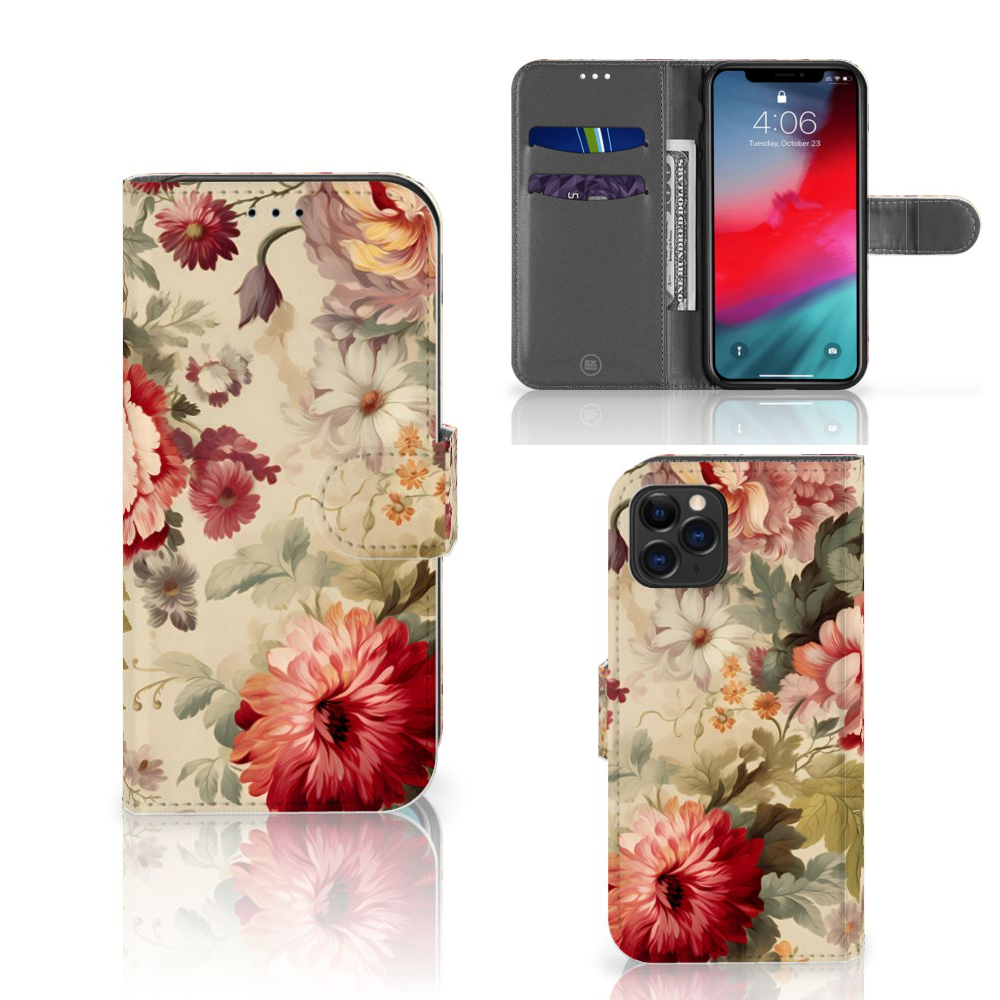 Hoesje voor Apple iPhone 11 Pro Bloemen met een prachtig bloemenontwerp đŧ en ruimte voor drie pasjes.
