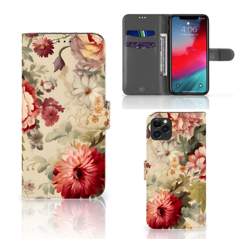 Apple iPhone 11 Pro Max Hoesje voor Apple iPhone 11 Pro Max Bloemen voorkant zij aanzicht