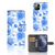 Hoestje voor Apple iPhone 12 Mini Flowers Blue met prachtig blauw bloemenontwerp en ruimte voor drie pasjes.