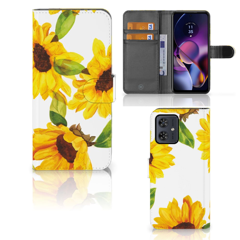 Hoesje voor Motorola Moto G54 Zonnebloemen zonnebloemen design voorkant binnenkant