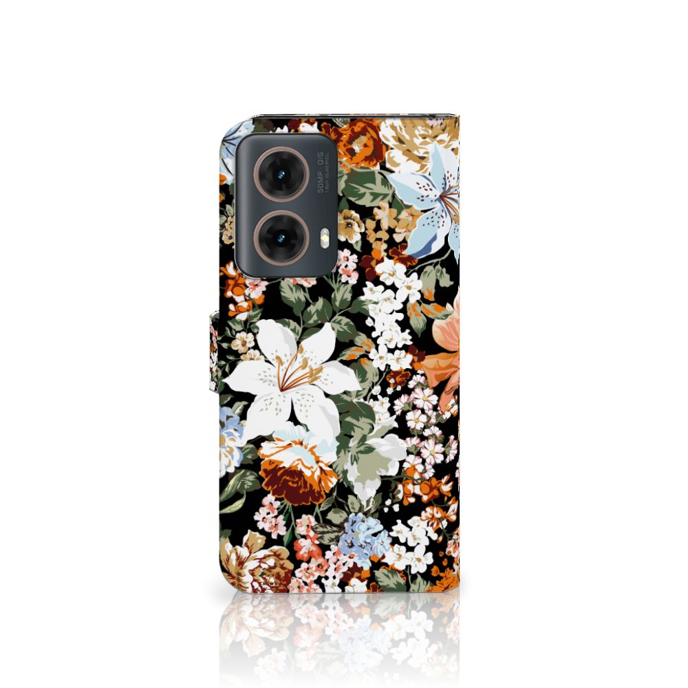 Hoesje voor Motorola Moto G85 Dark Flowers bloemen design achteraanzicht