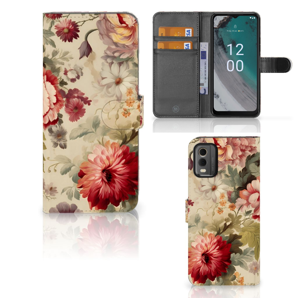 Nokia C32 Hoesje voor Nokia C32 Bloemen design bloemen aanzicht
