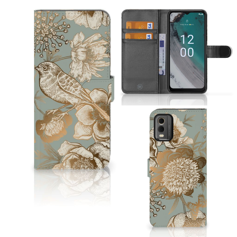 Hoesje voor Nokia C32 Vintage Bird Flowers design vintage bird flowers aanzicht