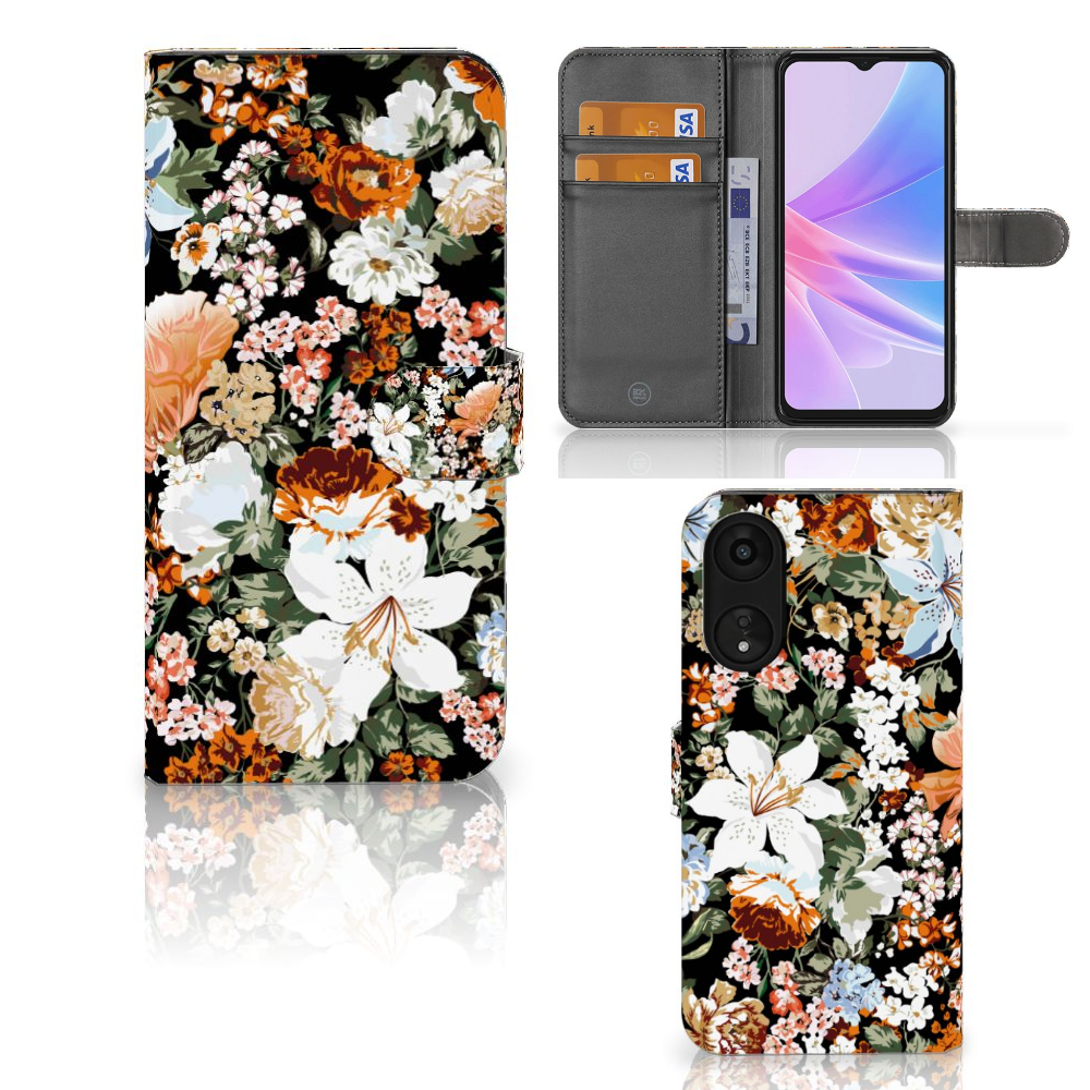 Hoesje voor OPPO A78 5G | A58 5G Dark Flowers case design flowers view