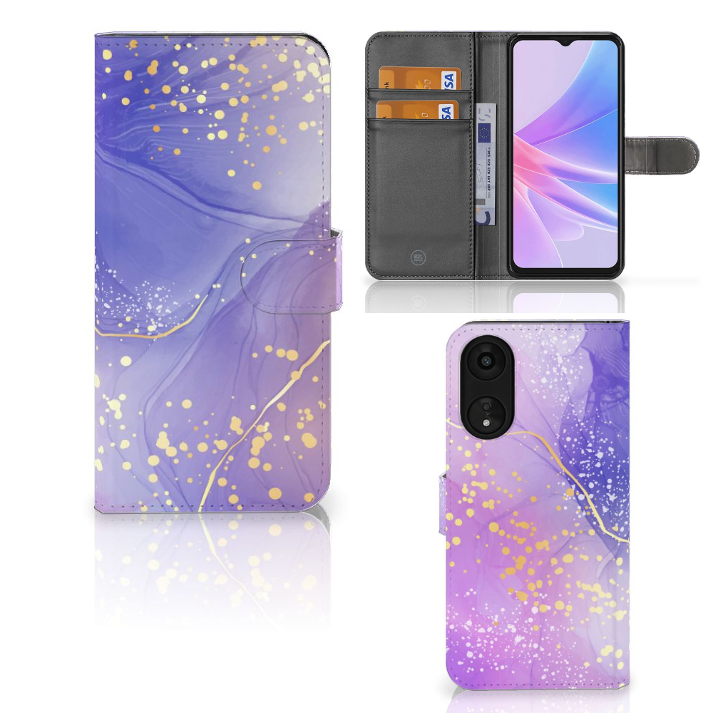 OPPO A78 5G A58 5G hoesje Watercolor Paars vooraanzicht binnenaanzicht