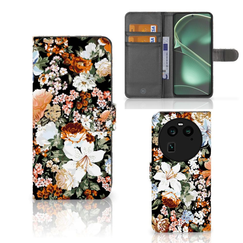 OPPO Find X6 hoesje Dark Flowers case design voorkant achterkant