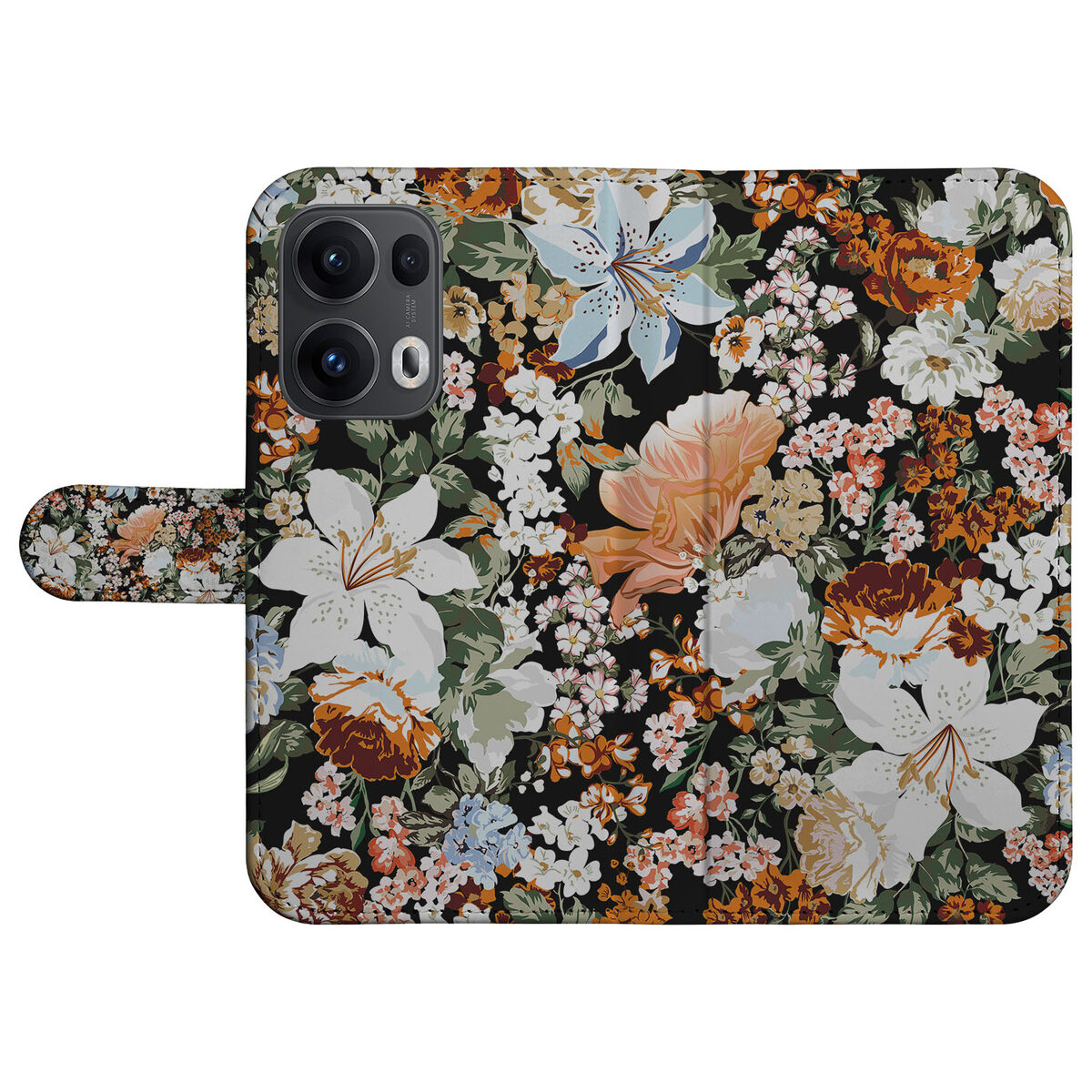 OPPO Reno 13 Pro hoesje Dark Flowers bloemen design aanzicht