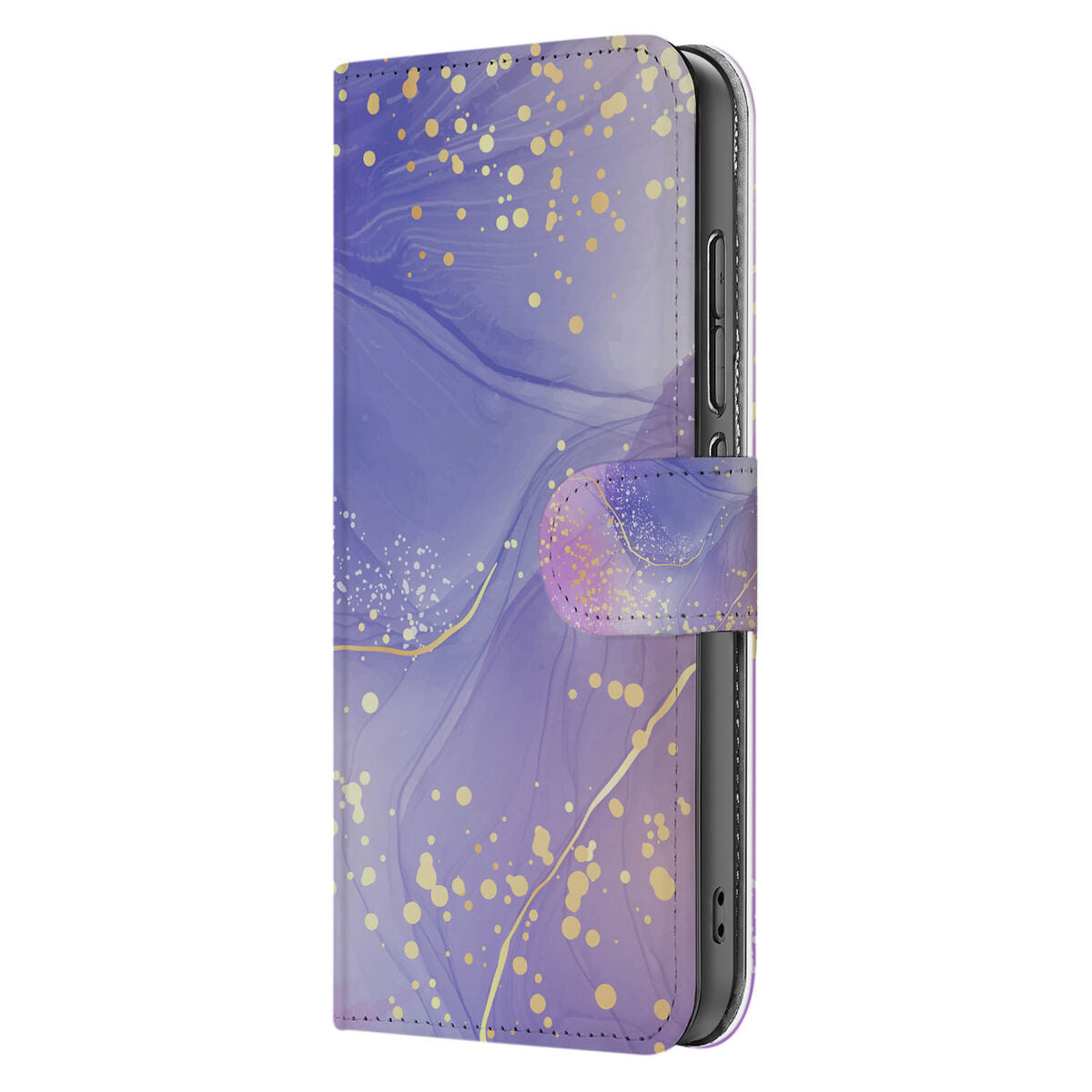 Hoesje voor OPPO Reno 13 Pro Watercolor Paars design paarse achtergrond gouden stippen aanzicht