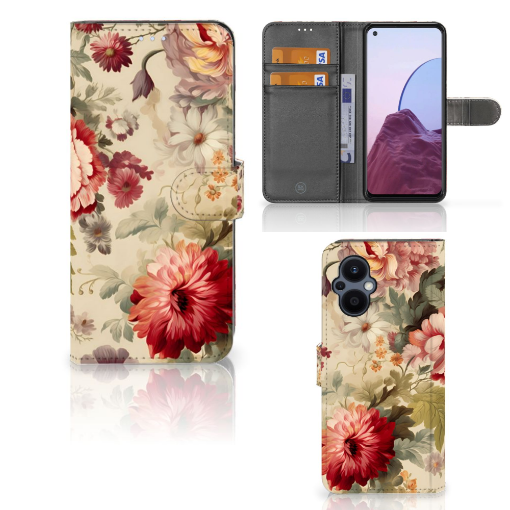 Hoesje voor OPPO Reno 8 Lite OnePlus Nord N20 Bloemen bloemen hoesje aanzicht