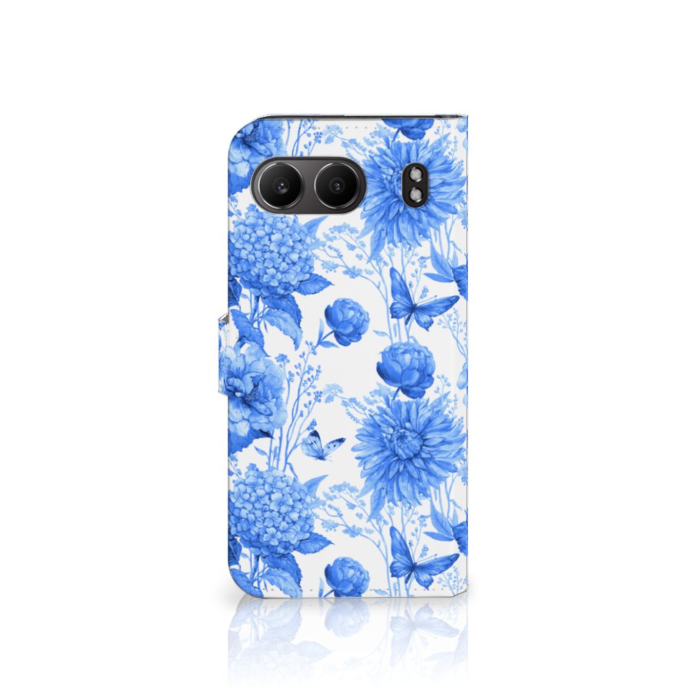 OnePlus Nord 4 hoesje voor OnePlus Nord 4 Flowers Blue bloemen design aanzicht