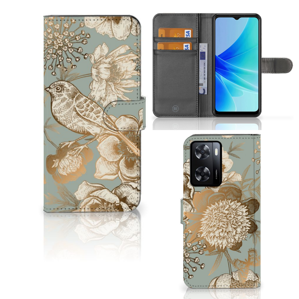 Hoesje voor PPO A57 | A57s | A77 4G Vintage Bird Flowers voorkant binnenkant zijkant