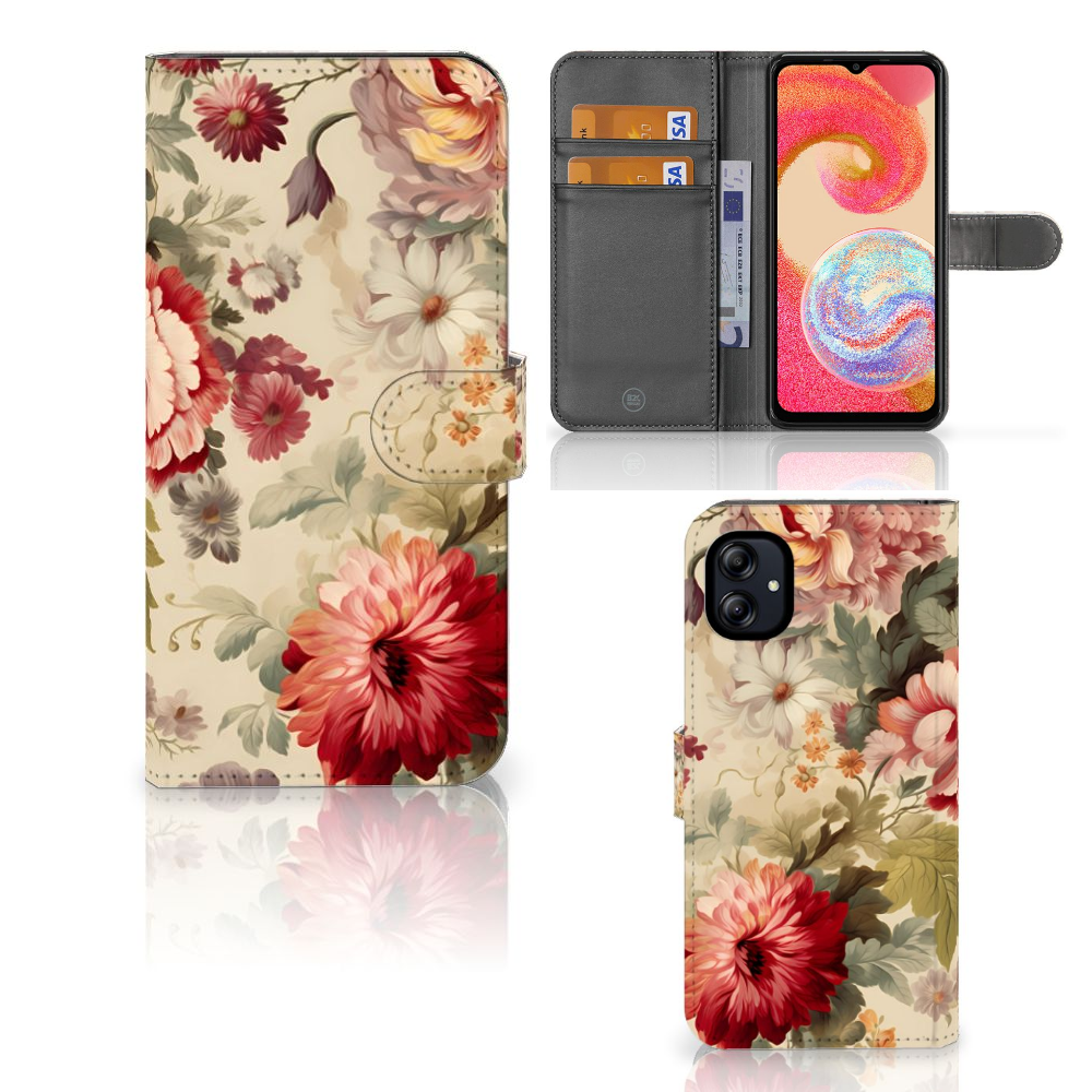 Samsung Galaxy A04e hoesje bloemen design kleurrijk aanzicht