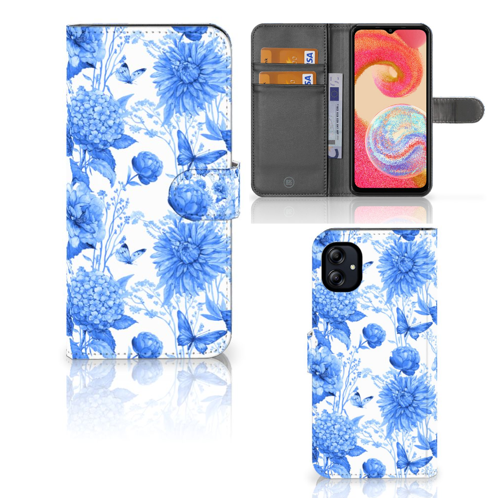 Samsung Galaxy A04e Hoesje Flowers Blue voorzijde zijaanzicht binnenkant